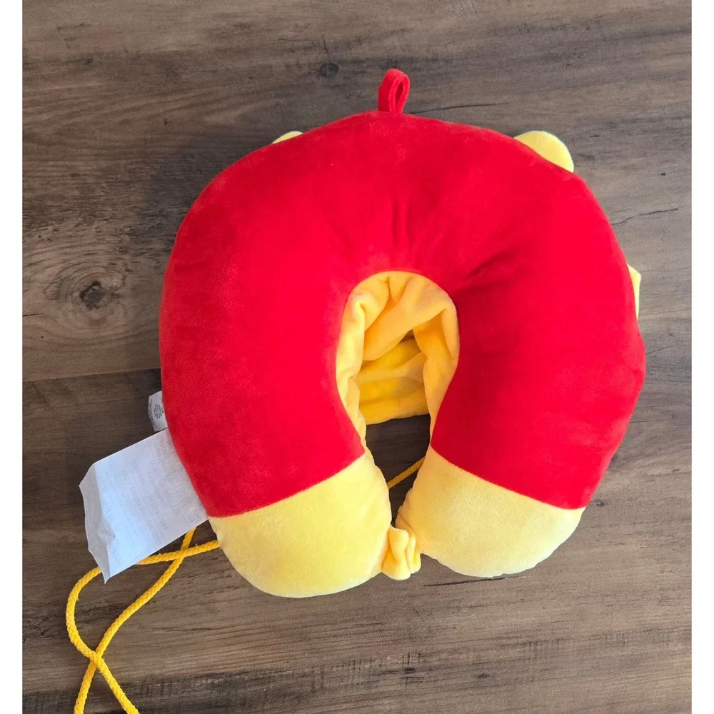 Disney Winnie the Pooh Hooded Neck Travel Pillow Yellow Red Character Plush